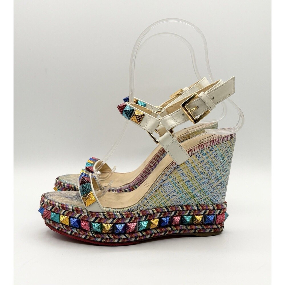 Christian Louboutin Multicolor Rainbow Leather Cataclou Espadrille Wedges EU 35 - Picture 2 of 11